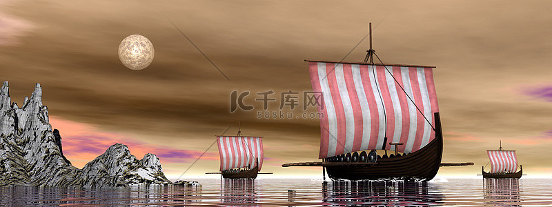 海盗船背景图片_Drakkars 或海盗船-3d 渲染