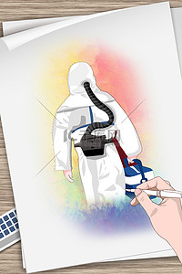 医护手绘背景图片_疫情逆行者白色手绘风疫情海报