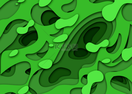 绿色不规则形状背景图片_剪纸线条切割抽象绿色背景