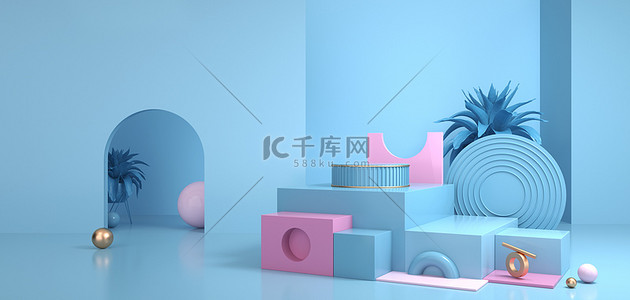 c4d电商展台背景图片_展台电商蓝色展台背景