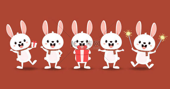 year背景图片_Happy Chinese new year greeting card 2023 with cute rabbit. Animal holidays cartoon character. Rabbit icon vector.