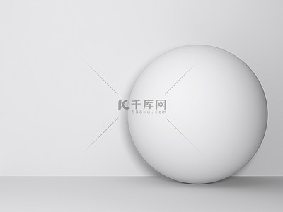 在地板上有光背景墙的球形球的白色3d 插图