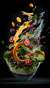 绿色创意易拉宝背景图片_沙拉果蔬健康食品美食绿色
