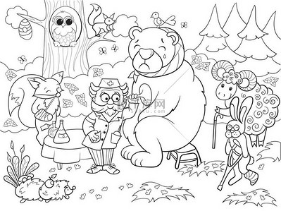 商务1背景图片_兽医在森林矢量插画对待动物