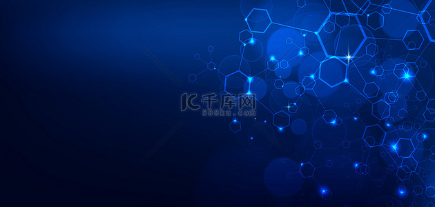 商务科技六边形蓝色大气化学医疗海报背景