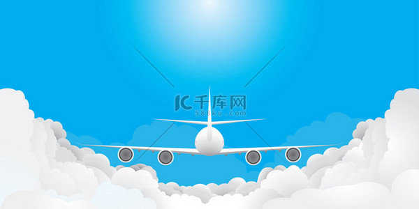 飞机在蓝色的天空云 （矢量、 cmyk 飞)