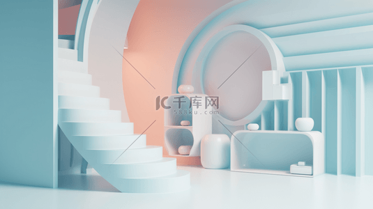 详情c4d背景图片_蓝色清凉3D立体电商展台