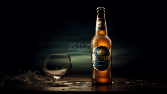 酒啤酒背景图片_一瓶啤酒被喷洒在水中创意背景