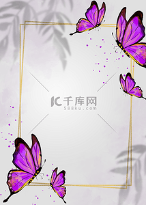 蝴蝶紫色翅膀叶片影子水彩背景