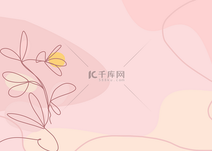 线条植物插画背景图片_花卉线条植物渐变粉色背景