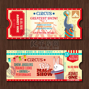 set背景图片_Circus show two vintage tickets set