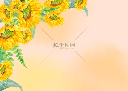 水彩花卉黄色背景图片_黄色手绘向日葵水彩背景