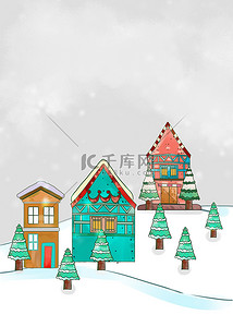 雪景可爱背景图片_冬季圣诞节小镇背景