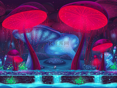 神秘背景背景图片_魔法蘑菇空心-神秘背景 (无缝)