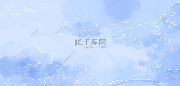 蓝色原创背景图片_原创通用祥云浅色简约国风