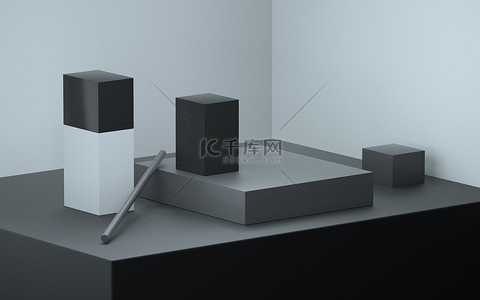 静态景物背景图片_灰色背景对角线3D图像上的静态生活黑盒和灰色盒