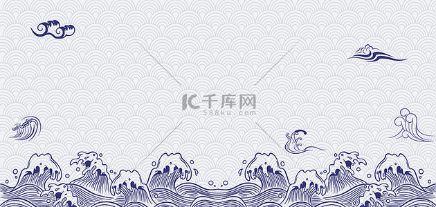 底纹海浪背景图片_中国风底纹纹理蓝色中式古典banner
