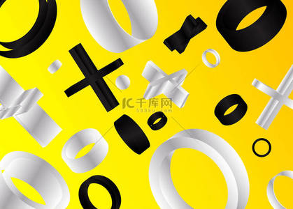 黄色海报模板背景图片_摘要商业小册子封面设计的几何图形背景.带有十字、圆圈和圆环的黑色、黄色、白色、矢量横幅海报模板.