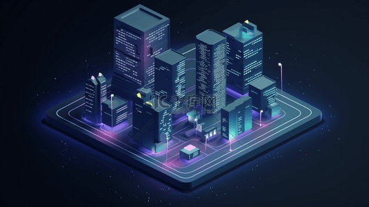 蓝色商务科技智慧城市建筑