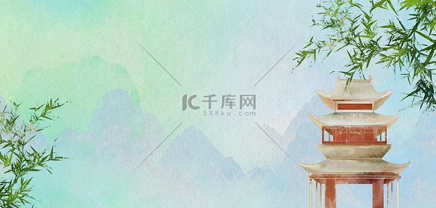 水墨山水竹子中式手绘中国风