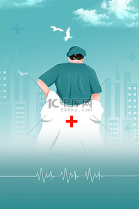 医生护士背景图片_医师节医生绿色简约手绘海报背景