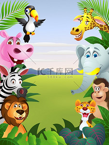 丛林动物背景图片_动物卡通