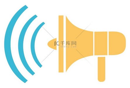 带手柄扩音器的仪器扩音器媒体广告和促销的孤立图标有波浪和巨大噪音的金色工具平面卡通风格的矢量插图用于发布公告和广告工具的扩音器
