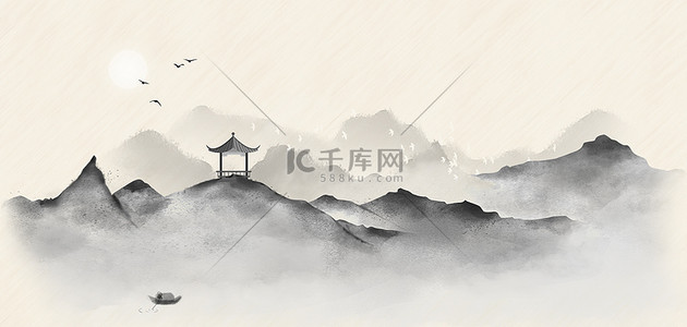 水墨山水抽象背景图片_水墨山水抽象中式中国风