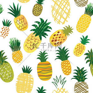 热带水果纹理背景图片_Ananas 无缝模式