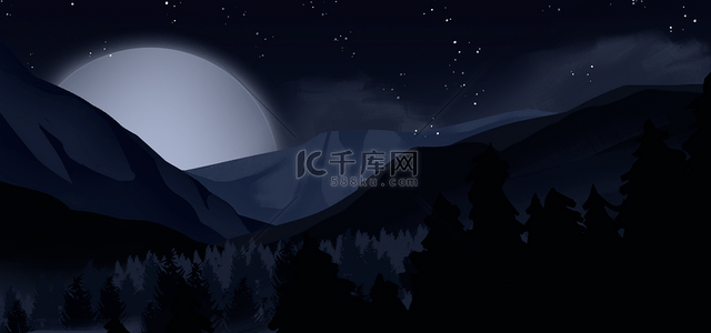 卡通星球插画背景图片_美丽夜晚卡通山川背景