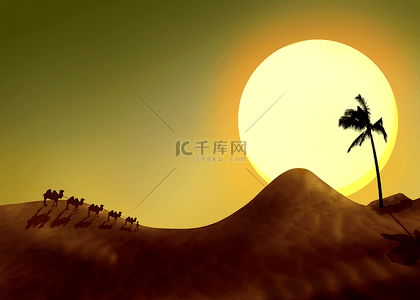 干旱插画背景图片_沙漠上的棕榈树背景