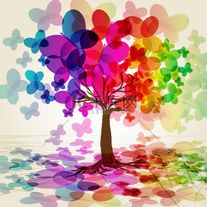 树抽象背景图片_抽象多彩树。矢量.