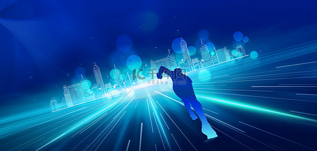 蓝色简约科技商务背景图片_商务城市蓝色简约科技背景