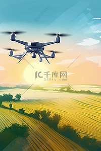 绿野农业背景图片_现代农业农田无人机飞行背景