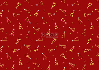 red背景图片_Party hat icons vector. Party hat pattern on red background.