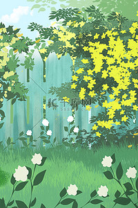 简约黄色花背景图片_夏天花园绿色简约夏日海报