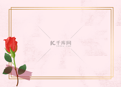 夏季明信片背景图片_花卉金线边框红色玫瑰水彩背景
