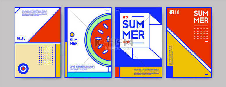 夏季背景图片_夏季彩色海报设计模板。集夏季销售背景和插图。eps10 夏季活动海报和横幅的简约设计风格.