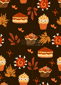 蛋糕扁平图背景图片_卡通秋季食物图案无缝背景