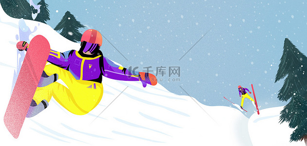 滑雪卡通背景图片_冬季运动会卡通蓝色简约