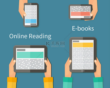 在线阅读和电子书。移动设备技术的概念。矢量图.