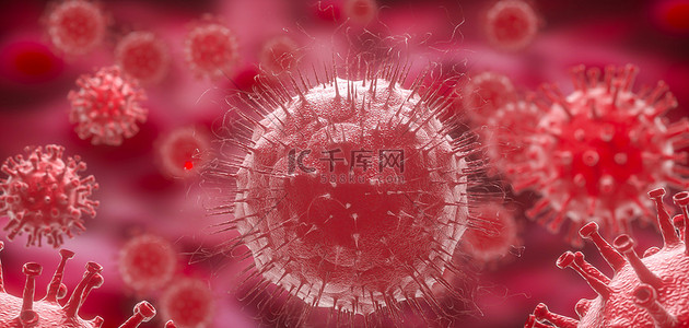 c4d病毒背景图片_新冠病毒细菌 红色C4D立体