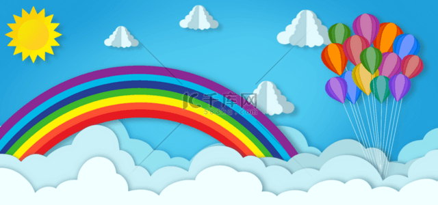 彩色旅游图标背景图片_天空热气球白云立体背景