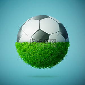 夏天背景绿色背景图片_一半绿草球与足球球概念