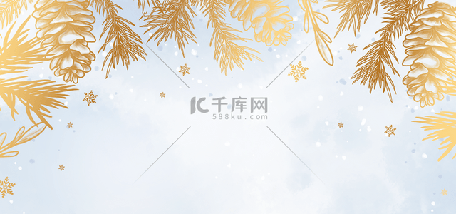 喜庆冬季背景图片_植物抽象金色线条冬季水彩背景