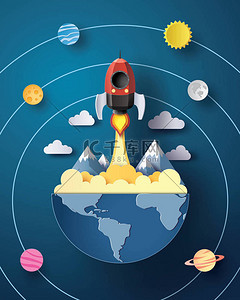 封面漫画背景图片_航天火箭发射和星系 .