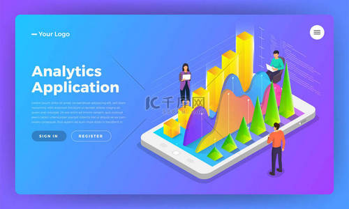 样机登陆页网站等距设计概念移动应用分析工具。矢量插图.