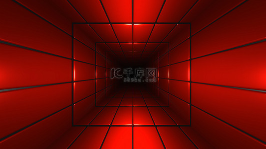 无尽的红色瓷砖隧道3D渲染背景图
