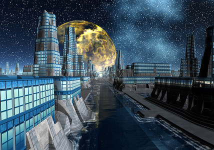 陌生城市背景图片_繁星满天的夜晚，在陌生的城市-科幻场景第 4 部分