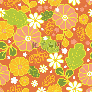 黄色叶子背景图背景图片_金黄色的花朵无缝图案背景